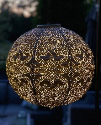 solar lampion met filigrain effect - buitenlamp - Round 30 Marrakesh - Taupe