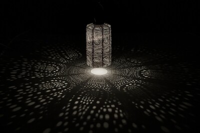 solar lampion langwerpig model met filigrain effect - buitenlamp - Cylinder 18 Mandala - licht taupe