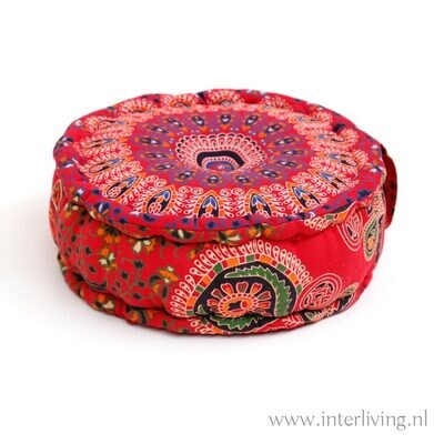 yoga poef mandala rood - rond meditatiekussen