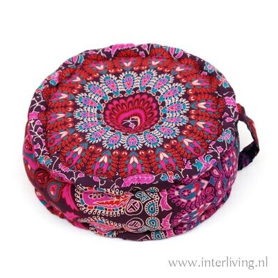 yoga poef mandala paars - rond meditatiekussen