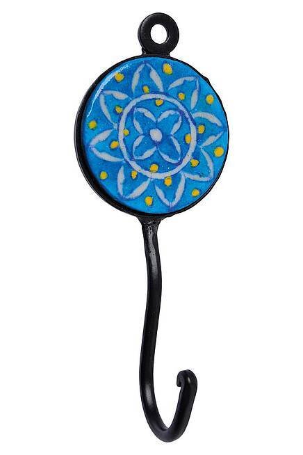 Haak van keramiek voor aan de muur - blauw met geel