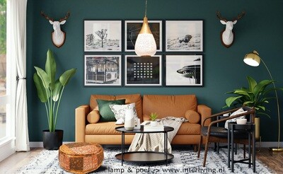 Hanglamp "Bindi" druppel van wit goud metaal - oosters model / filigrain stijl - bohomian chic met wire / draad bovenkant
