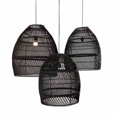 ​Boho lampenkap uit Bali van rotan - zwart - eco design hanglampen van het merk Orginal Home (Moon)  (set van 3 of los)