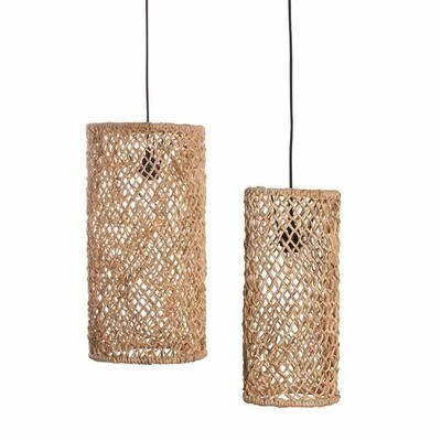 ​Boho set lampenkapjes uit Bali van bananen blad - naturel kleur - eco design hanglampen van het merk Orginal Home (Jaring)
