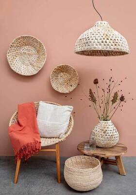 Boho lampenkap (incl electra) uit Bali van bananen blad - naturel kleur - eco design hanglamp van het merk Orginal Home -(Abaca Kubah)