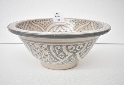Marokkaanse waskom "Boho grey" uit Fez met zacht grijze pasteltinten - "M500" - aardewerk (opbouw) wasbak Ø 35 cm