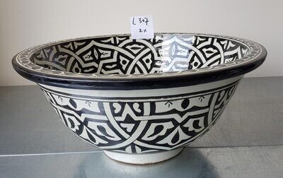 Marokkaanse waskom "Wahda" - L307 -  handgemaakte aardewerk (opbouw) wasbak uit Fez - Ø 40 cm - handbeschilderd met monochroom zwart motief
