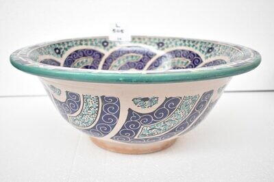 Marokkaanse waskom "Jadila" - blauw met groene tinten  L505- aardewerk (opbouw) wasbak uit Fez - Ø 40 cm