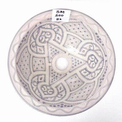 Marokkaanse waskom &quot;Boho grey&quot; zacht grijze pasteltinten - &quot;SM500&quot; - klein rond model - aardewerk (opbouw) wasbak Ø 30 cm