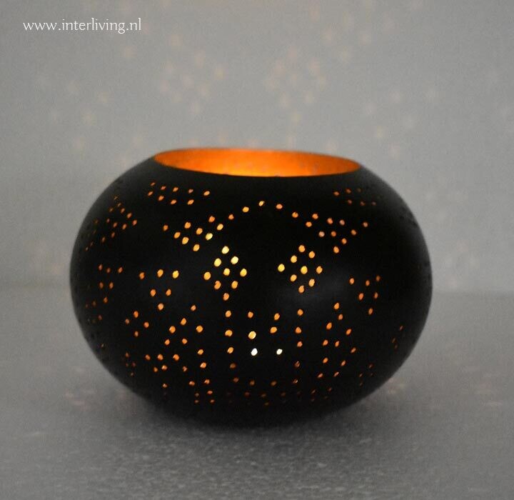 Waxinehouder model ufo filigrain zwart goud