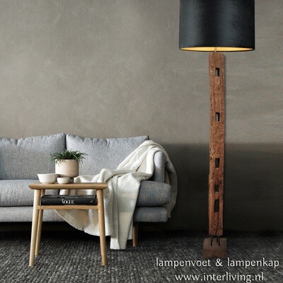 lampenvoet robuust - oud teak hout (spoorbielzen) met zwart metaal - stoer & industrieel design - stoere woonstijl