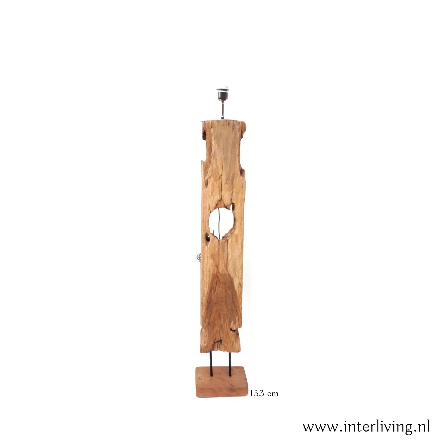 lampenvoet robuust - oud teak hout (spoorbielzen) met zwart metaal - stoer & industrieel design - stoere woonstijl, Maat: 133
