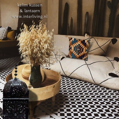 kussen kelim stijl - velvet design - blauw met bruin tinten