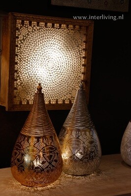 Jodhpur wandlamp van massief mangohout met 3D houtsnijwerk &amp; glas mozaiek / wit tinten - handgemaakt uit India - 35 cm