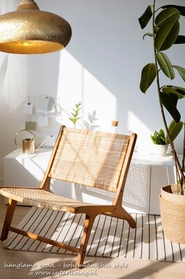 Industriele hanglamp in filigrain design, vintage goud met hout afwerking + set waxinehouders