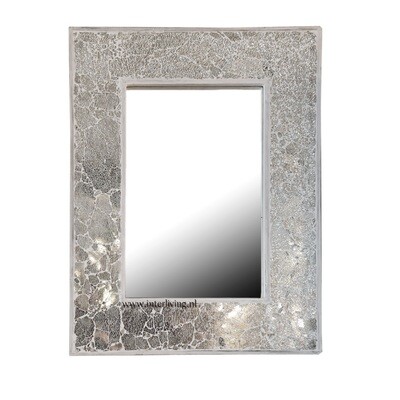 Zilver witte Marokkaanse of Bohemian spiegel met mozaïek van glinsterende stukjes glas - &quot;broken glass design&quot; omlijsting - 65 cm / rechthoek
