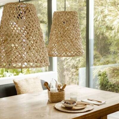 Boho lampenkap uit Bali van abaca (bananenblad) - naturel kleur - eco design hanglampen van het merk Original Home (set van 2 of los)
