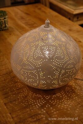 Tafellamp filigrain druppel model mat wit finish / verweerd goud binnenkant