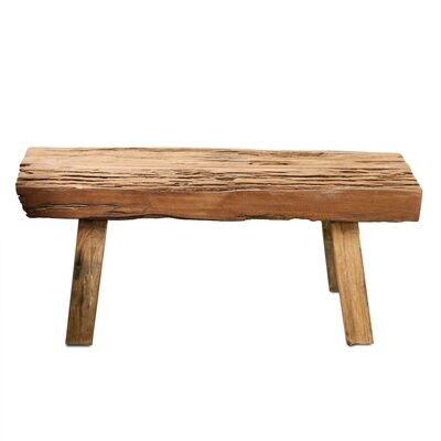 Oude bank  van naturel organisch massief teakhout - spoorbiels - hergebruikt hout - landelijke stoere stijl - eco design