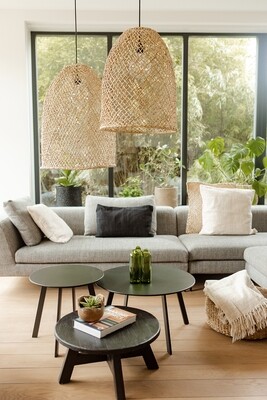 ​Boho lampenkap uit Bali van abaca (bananenblad) - naturel kleur - eco design hanglampen van het merk Original Home (set van 2 of los)