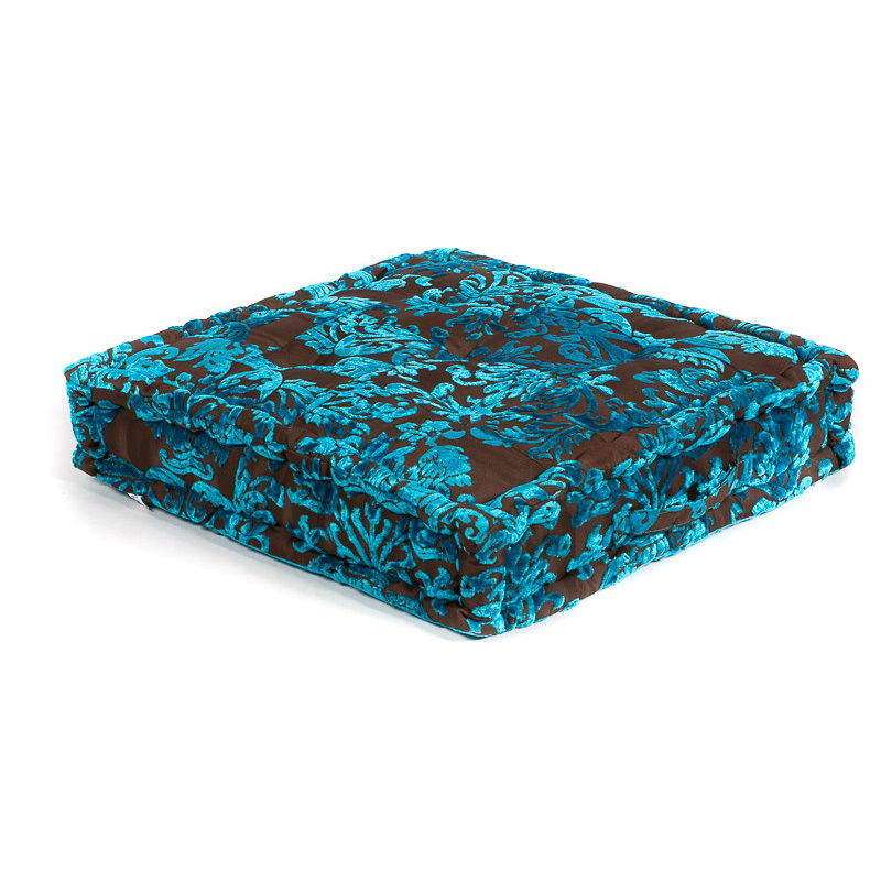vloerkussen lelie - velvet patchwork - aqua blauw 60 cm