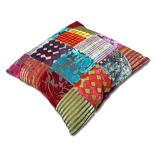 sierkussen multi colour - velvet patchwork - 45 cm