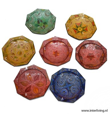 Schaal van Marokkaanse blauw aardewerk - 35 cm achthoekig model op voet -handgemaakt keramiek met gekerfde geometrische patronen