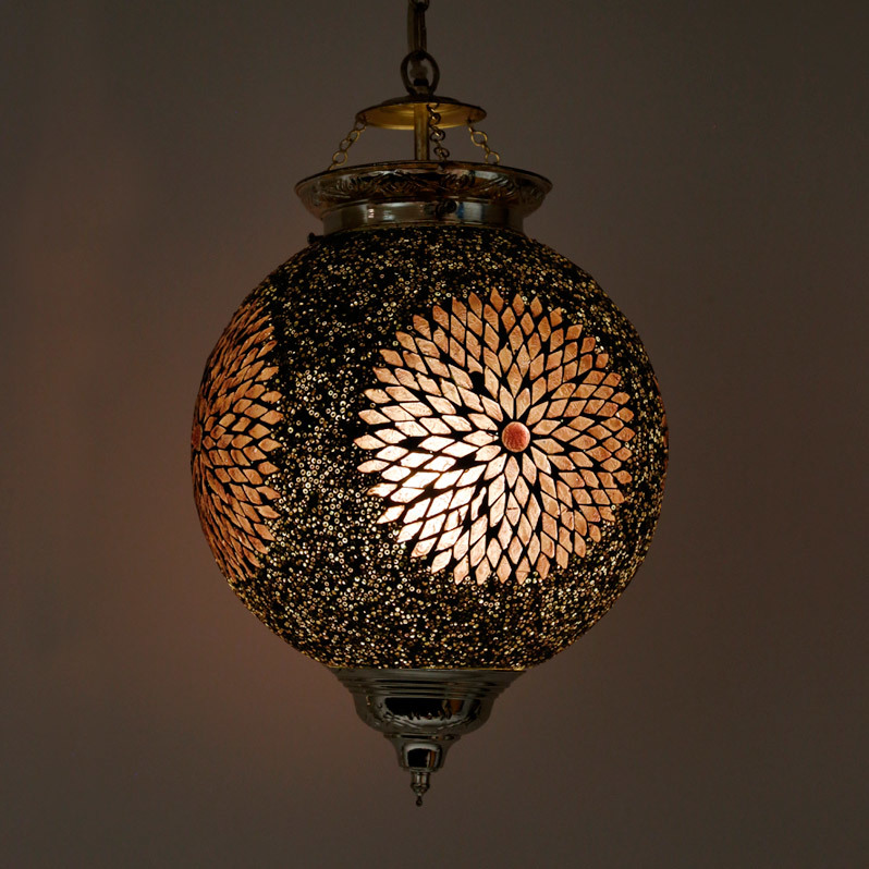hanglamp bol mozaïek met kralen -  paars / roze