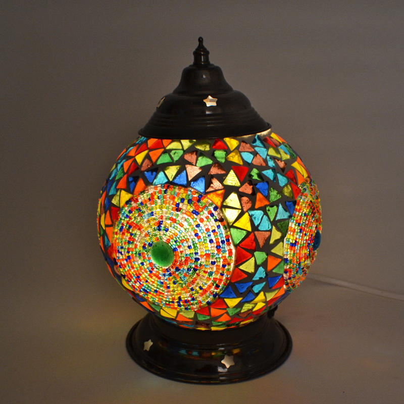 tafellamp bol Ø15 glasmozaïek beads&triangles multi colour
