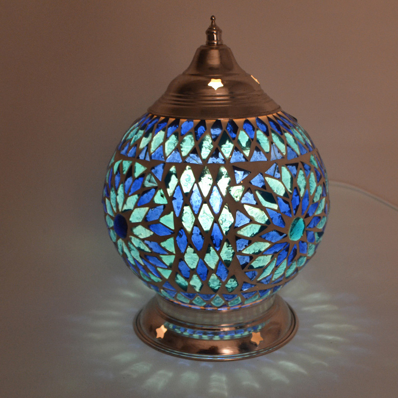 tafellamp bol Ø15 glasmozaïek blauw turkish design