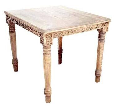 kleine eettafel - "Diner for two"  90 x 80 cm uit India  - lotus bloemen houtsnijwerk - massief mango hout (naturel)