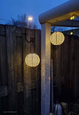 solar lampion met filigrain effect - buitenlamp - Round 20 Fan - Licht Taupe
