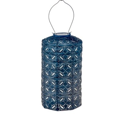 solar lampion langwerpig model met filigrain effect - buitenlamp - Cylinder 18 Mandala - Petrol (groen blauw)