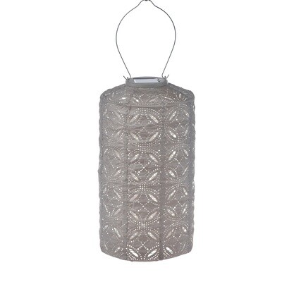 solar lampion langwerpig model met filigrain effect - buitenlamp - Cylinder 18 Mandala - licht taupe