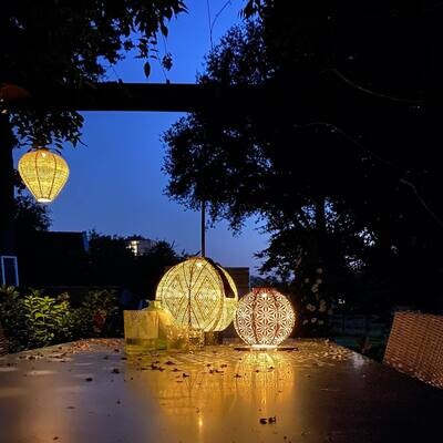 solar lampion met filigrain effect - buitenlamp - Round 30 Ikat - Koper