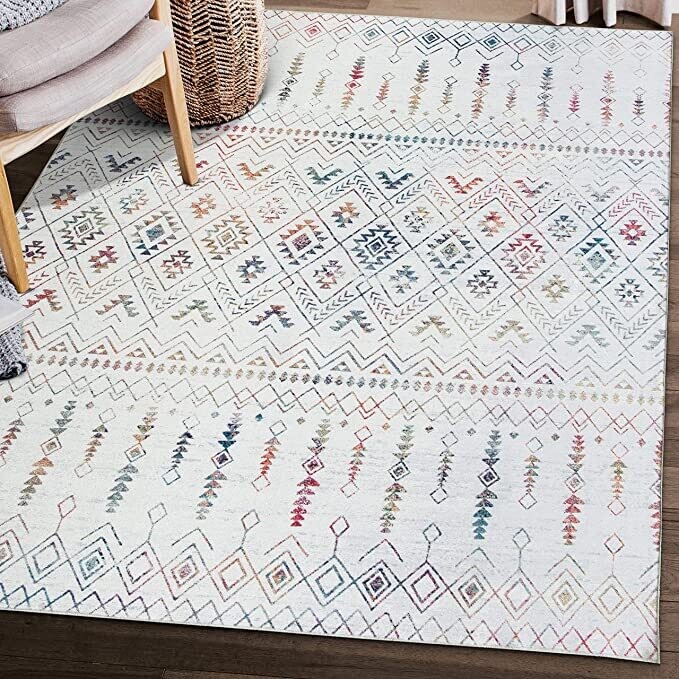 Beweren plaats Agrarisch wasbaar vloerkleed - vintage kelim & berber patroon - multi colour gekleurd  geometrisch dessin - wasmachine bestendig tapijt