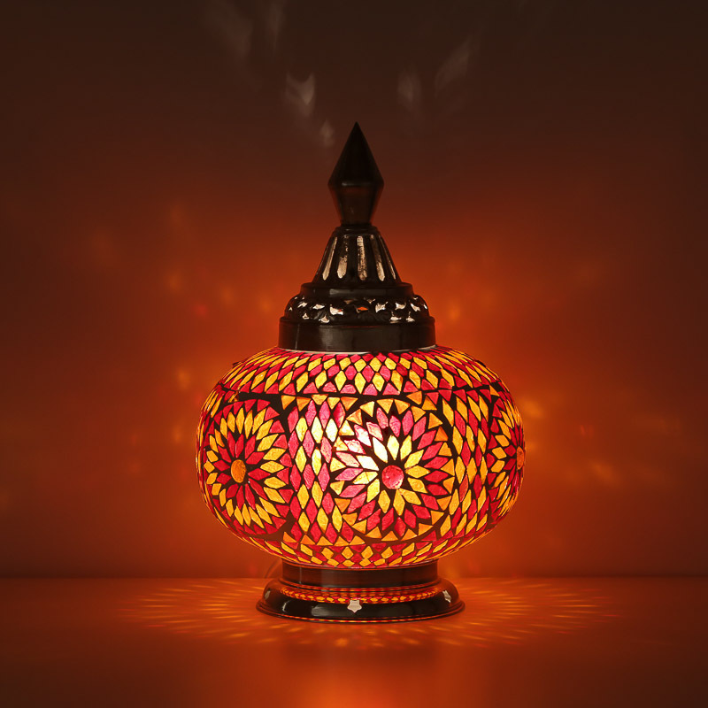 Tafellamp pompoen glasmozaïek turkish design rood- oranje