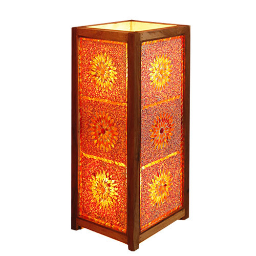 vloerlamp kralen & mozaïek rood- oranje / hout unfinished 60 cm