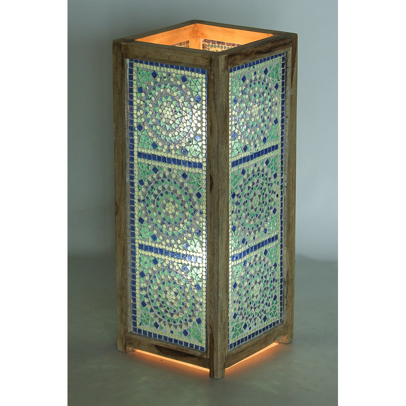 vloerlamp mozaïek blue / hout unfinished 60 cm
