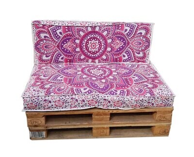 set Indiase kussenhoezen voor (euro) palletkussens - lotus print met paars en roze kleuren set Indiase kussenhoezen voor (euro) palletkussens - lotus print met paars en roze kleuren