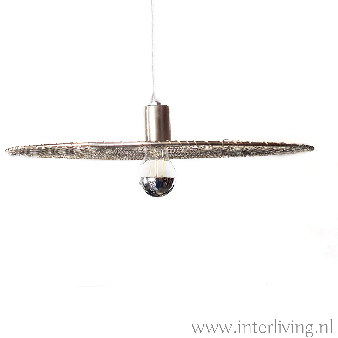 Hanglamp "disc wire" van gevlochten mesh metaal draad in goud tint - industrieel minimalistische luxe stijl, kleur: zilver kleur