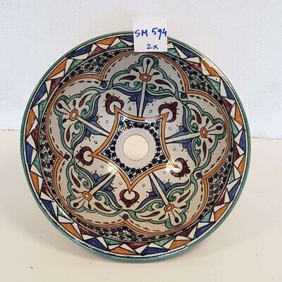 Marokkaanse waskom &quot;Ibiza blue&quot;- aardewerk (opbouw) wasbak uit Fez - Ø 30 cm