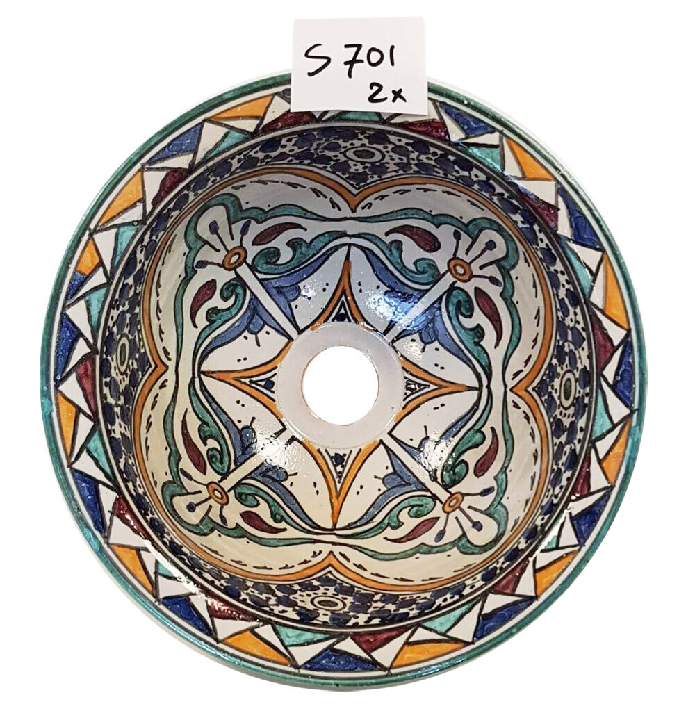 Marokkaanse waskom "Ibiza blue"- aardewerk (opbouw) wasbak uit Fez - Ø 25 cm