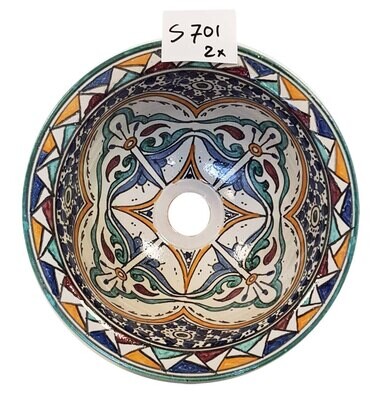 Marokkaanse waskom "Ibiza blue"- aardewerk (opbouw) wasbak uit Fez - Ø 25 cm