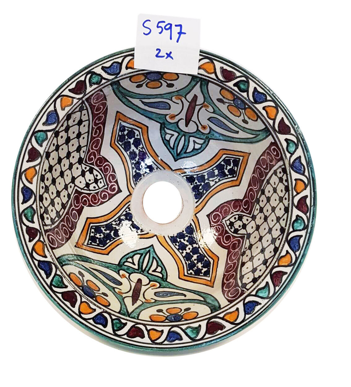 Marokkaanse waskom "Ibiza" -   "S351" - klein rond model - aardewerk (opbouw) wasbak Ø 25 cm