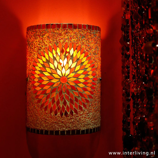 wandlamp mozaïek &amp; kralen rood oranje turkish design