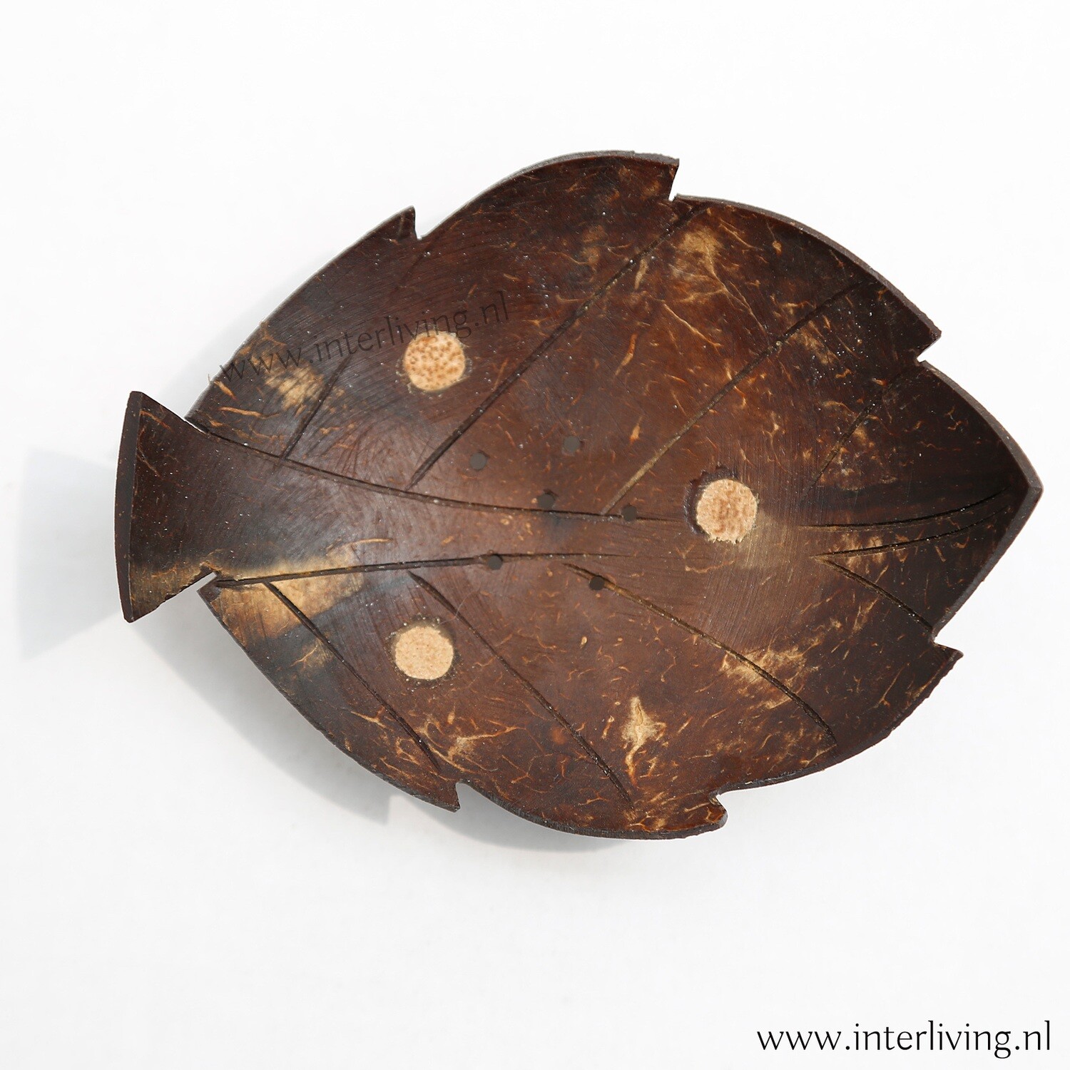 bakje blad vorm- eco zeephouder van kokosnoot hout - uitlekbakje voor zeep - budget accessoire voor toilet, keuken & badkamer kamperen