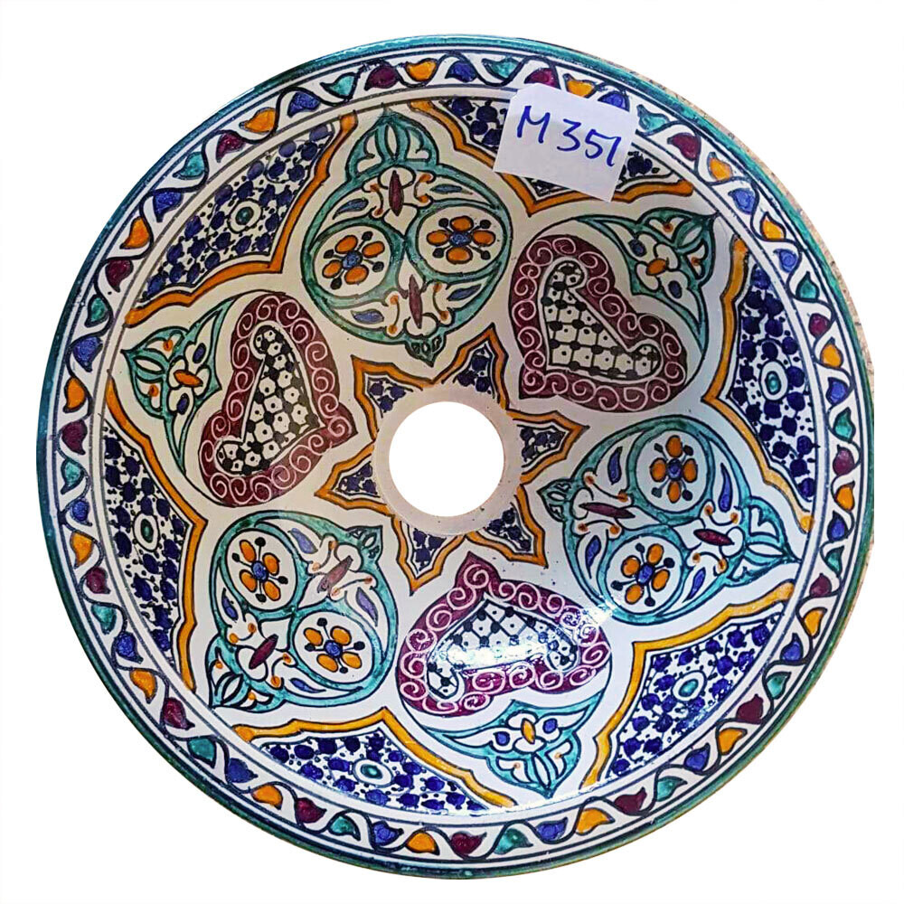 Marokkaanse waskom "Ibiza" - aardewerk (opbouw) wasbak uit Fez - Ø 35 cm