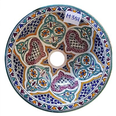 Marokkaanse waskom &quot;Ibiza&quot; - aardewerk (opbouw) wasbak uit Fez - Ø 35 cm