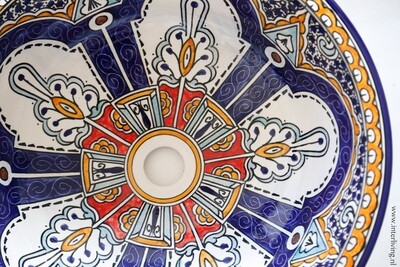 Marokkaanse waskom met gekleurde patronen "Oujda" large (nr L632) - aardewerk (opbouw) wasbak uit Fez - Ø 40 cm